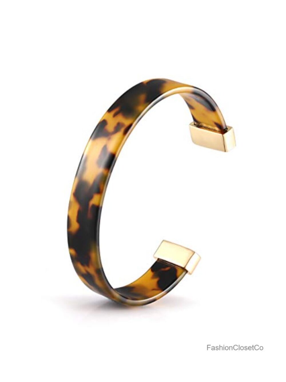 Tortoise Shell Acrylic Resin Cuff Bracelet Adjustable Lightweight Statement